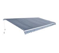 Ziaphsol Auvent à bras articulé, 600 cm, bleu/blanc, avec cadre en aluminium, protection UV, tissu polyester imperméable, manivelle, supports muraux pour terrasse, balcon, jardin, ombre et protection