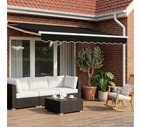 Ziaphsol Auvent manuel à bras articulé avec LED, noir et blanc, 3 x 2,5 m, tissu polyester résistant aux intempéries avec revêtement PU, cadre en acier revêtu par pulvérisation, commande à manivelle