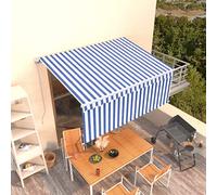 Ziaphsol Auvent rétractable Manuel Bleu et Blanc 3,5 x 2,5 m Store banne pour terrasse Balcon Jardin Patio fenêtre Veranda, Toile pergola en Aluminium, ombrage Pluie intimité Solaire