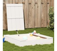 Ziaphsol Bac à sable avec couvercle de protection en bois de pin massif blanc, 111 x 111 x 19,5 cm, 2 assises, pour jardin, cour, terrasse, extérieur, jeu de sable, couvercle protège le sable de la