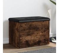 Ziaphsol Banc avec espace de rangement, chêne fumé, coussin rembourré noir, 62 x 42 x 45 cm, banc de couloir, banc à chaussures avec couvercle, jusqu'à 110 kg