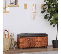 Ziaphsol Banc coffre de rangement rembourré avec coussin marron 2 pièces 69 cm en piston tubulaire, cadre en contreplaqué, pour couloir, chambre à coucher, salon, peu encombrant et bien rangé