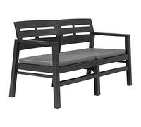 Ziaphsol Banc de jardin anthracite 2 places avec coussins, en plastique résistant aux intempéries, 133 cm, accoudoirs, pour balcon, terrasse, véranda, jardin d'hiver