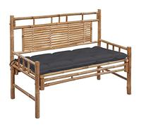 Ziaphsol Banc de jardin avec coussin, 120 cm, en bambou, avec dossier, résistant aux intempéries, pour jardin, terrasse, véranda, pour se détendre et lire, coussin en polyester anthracite