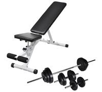Ziaphsol Banc de musculation avec haltère longue et haltère courte - 30,5 kg - Banc incliné en acier - Dossier réglable - 5 positions - Pour studio à domicile, musculation, musculation