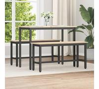 Ziaphsol Banc de table à manger en pin massif naturel pour salle à manger cuisine avec structure en métal noir 100 x 32,5 x 49 cm Assise intérieure pour la famille