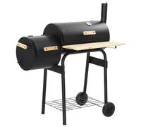 Ziaphsol Barbecue à charbon de bois classique en acier avec étagère en bois, 3 grilles de cuisson chromées, 103 x 60 x 113 cm, thermomètre et volet de cheminée pour balcon, jardin, terrasse