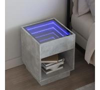 Ziaphsol Bedside Table with Infinite LED Mirror in Grey Concrete 40x40x50 cm Modern Bedroom Nightstand with Wooden Frame and RGB Lighting for Living Room Decor