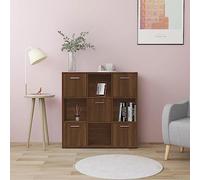 Ziaphsol Bibliothèque marron aspect chêne, 90 x 30 x 90 cm, en matériau dérivé du bois, 9 compartiments, 5 portes, organiseur cube moderne pour salon, bureau