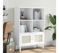 Ziaphsol Bibliothèque SENJA en Bois Massif de pin Blanc avec Surface Aspect rotin et Finition Vernis UV pour Salon Bureau Chambre Enfant Rangement Pratique et décoratif