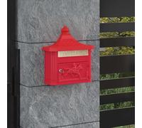 Ziaphsol Boîte aux Lettres Murale en Aluminium Rouge avec Stockage sécurisé pour courrier, Journal et Colis, idéale pour extérieur, Jardin, Maison ou immeuble, avec Serrure et Toit de Pluie
