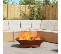Ziaphsol Brasero marron 100 x 100 x 28 cm en acier résistant aux intempéries, brasero portable en bois pour jardin, terrasse, balcon, avec pierre de flamme chaude et chauffage puissant
