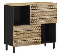 Ziaphsol Buffet 80 x 33,5 x 75 cm en bois massif de manguier brut, structure en fer noir, 2 portes, beaucoup d'espace de rangement pour TV, meuble bas de salon, console multimédia