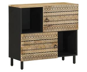 Ziaphsol Buffet 80 x 33,5 x 75 cm en bois massif de manguier brut, structure en fer noir, 2 portes, beaucoup d'espace de rangement pour TV, meuble bas de salon, console multimédia