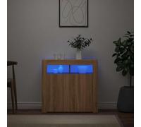 Ziaphsol Buffet avec lumières LED chêne Sonoma 80x35x75 cm Meuble de Rangement Moderne pour Salon Salle à Manger Cuisine avec éclairage RVB et connecteur USB