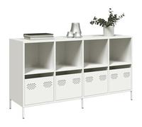 Ziaphsol Buffet blanc 135 x 39 x 73,5 cm, en acier laminé à froid, commode avec 4 tiroirs et 4 compartiments, armoire de rangement facile d'entretien pour salon, cuisine, salle à manger