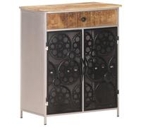 Ziaphsol Buffet en Bois de manguier Brut et Fer 60x35x75 cm avec Portes Roues de chaîne de vélo mobilier de Rangement pour Salon Salle à Manger Cuisine entrée Bureau
