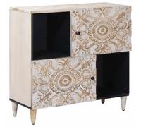 Ziaphsol Buffet en bois massif de mangue, blanc, 80 x 33,5 x 75 cm, avec 2 portes, espace de rangement pour salon, meuble TV, commode pour médias et ordre