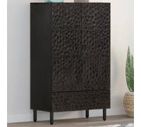 Ziaphsol Buffet haut 60 x 33 x 100 cm, bois massif de mangue laqué noir, avec portes et pieds en fer solides, beaucoup d'espace de rangement pour salon, salle à manger, couloir