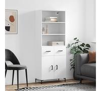 Ziaphsol Buffet haut blanc 69,5 x 34 x 180 cm, en matériau dérivé du bois, armoire de rangement, multifonction, avec portes, pieds en métal, pour salon, salle à manger et cuisine