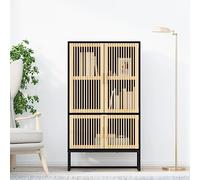 Ziaphsol Buffet Haut Noir 70x35x125 cm en Bois d'ingénierie avec Portes en pin Massif, Meuble de Rangement élégant pour Salon, Chambre ou Cuisine, Design scandinave, Stable et Durable