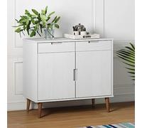 Ziaphsol Buffet MOLDE Blanc 90x40x80 cm en Bois Massif de pin avec Rangement Pratique pour Salon Salle à Manger Cuisine ou entrée Robuste Finition Vernis UV Durable Design scandinave