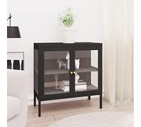Ziaphsol Buffet Noir 70x35x70 cm en Acier et Verre avec étagère Ajustable, Pieds réglables, Design Classique, Pratique pour Salon, Salle à Manger, Cuisine ou entrée