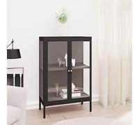 Ziaphsol Buffet Noir 75x35x105 cm en Acier et Verre avec étagère Ajustable, Pieds réglables, Design Classique pour Salon, Salle à Manger, Cuisine ou entrée, Robuste et Facile à Nettoyer