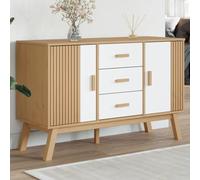 Ziaphsol Buffet Olden en Bois Massif Blanc et Marron 114x43x73,5 cm avec 3 tiroirs, 2 Compartiments Portes, Design scandinave, Meuble de Rangement pour Salon Salle à Manger ou entrée