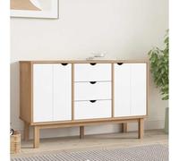 Ziaphsol Buffet OTTA marron blanc 113,5 x 43 x 73 cm en pin massif avec 3 tiroirs et 2 portes pour salon, salle à manger, couloir