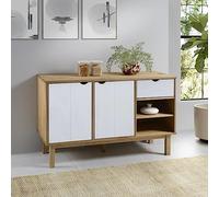 Ziaphsol Buffet OTTA marron blanc 114 x 43 x 73,5 cm en pin massif avec espace de rangement, tiroir et portes pour salon, salle à manger, couloir, design scandinave, surface stable, étagère
