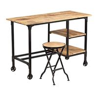Ziaphsol Bureau avec Tabouret Pliant en Bois de manguier Massif 115x50x76cm pour Espace de Travail Ergonomique, Rangement Pratique, idéal pour Domicile, télétravail, étudiant ou Bureau d'entreprise
