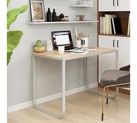 Ziaphsol Bureau d'ordinateur blanc aspect chêne - 110 x 60 x 73 cm - Structure en métal revêtu par pulvérisation - Grand poste de travail pour PC, ordinateur portable, bureau, bureau à domicile