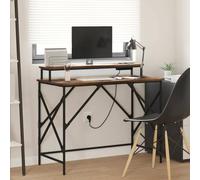 Ziaphsol Bureau en chêne fumé - 100 x 50 x 86,5 cm - Bureau d'ordinateur avec bandes LED - Station de charge - Cadre en acier - Étagère et étagère - Pour bureau, maison, bureau