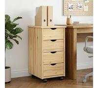 Ziaphsol Cabinet Roulant en Bois de pin Massif Marron 65,5 x 34 x 39 cm avec 4 tiroirs et roulettes pour Rangement Pratique dans Bureau Chambre Salon ou Cuisine