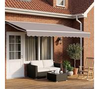 Ziaphsol Cadre d'auvent électrique blanc 4 x 3 m en acier avec panneau solaire, poignée à manivelle, bras extensibles pour terrasse, jardin, balcon, protection solaire, coupe-vent, protection contre