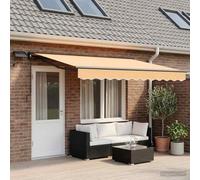 Ziaphsol Cadre d'auvent manuel avec LED sable 5 x 3,5 m, cadre en aluminium revêtu par pulvérisation, tissu polyester résistant aux intempéries, bras extensibles, terrasse et jardin
