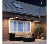 Ziaphsol Cadre d'auvent manuel avec LED, taupe, 3,5 x 2,5 m, cadre en aluminium revêtu par pulvérisation, tissu polyester résistant aux intempéries, bras articulé, protection solaire pour jardin