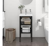 Ziaphsol Cadre de lavabo de Salle de Bain Noir avec Vasque en céramique encastrée, Meuble Mural en Fer Enduit, Rangement Pratique pour Toilettes, Douche, buanderie, Design Moderne