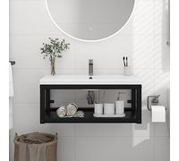 Ziaphsol Cadre de lavabo Mural pour Salle de Bain en Fer Noir 79x38x31 cm Support de Rangement Suspendu pour lavabo Vasque, étagère, Porte, Colonne, Meuble de Salle de Bain Pratique