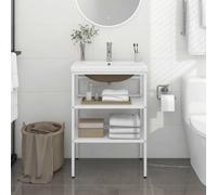 Ziaphsol Cadre de lavabo Salle de Bain en Fer Enduit de Poudre Blanc pour Vasque encastrée, Support Stable et Durable, Dimensions 59 x 38 x 83 cm, avec Vasque céramique, Facile à Nettoyer