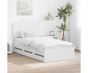 Ziaphsol Cadre de lit avec tiroirs blanc 100 x 200 cm en bois d'ingénieur pour chambre à coucher, design moderne, construction stable, rangement caché, durable, montage facile, peu encombrant