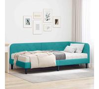Ziaphsol Cadre de lit d'angle, turquoise, 90 x 190 cm, en velours, design en forme de L, stable, peu encombrant, meuble de chambre à coucher, durable, pour une personne