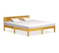Ziaphsol Cadre de lit en Bois de manguier Massif 180 cm, Cadre de lit Double avec Rail Central Acier, Plateforme Robuste pour Matelas 180 x 200 cm, Design Naturel pour Chambre à Coucher Classique