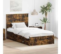 Ziaphsol Cadre de lit en chêne fumé, 100 x 200 cm, matériau dérivé du bois, cadre de lit avec tête de lit, meuble de chambre à coucher, durable