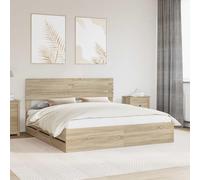 Ziaphsol Cadre de lit en chêne Sonoma 200 x 200 cm en bois d'ingénierie pour chambre à coucher moderne, lit plate-forme stable avec tiroirs cachés, meuble durable pour des pièces élégantes