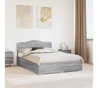Ziaphsol Cadre de lit gris Sonoma 140 x 200 cm - Matériau du bois - Lit de rangement moderne avec sommier à lattes, tiroirs, tête de lit, durable - Pour chambre à coucher