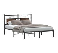 Ziaphsol Cadre de lit marron chêne 140 x 200 cm, matériau dérivé du bois, cadre en acier, tête de lit, espace de rangement, sommier à lattes, meuble de chambre à coucher, durable