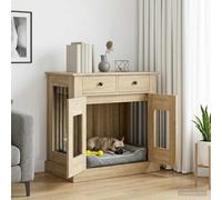 Ziaphsol Cage pour chien en chêne Sonoma - 80 x 47,5 x 80 cm - En bois avec espace de rangement - Fermeture à vis sûre - Bonne ventilation - Convient pour les petits chiens - Idéal pour l'intérieur