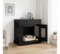 Ziaphsol Cage pour chien - Noir - Aspect chêne - 80 x 47,5 x 80 cm - Avec espace de rangement, ventilation et fermeture à vis sûre - Pour petits chiens à l'intérieur - En bois solide - Design moderne